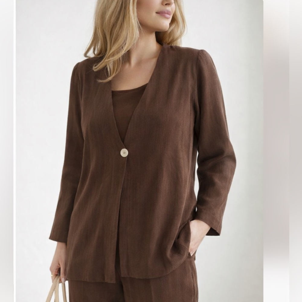 Vintage Rabbit Designs Brown Rayon 3 Piece Pantsuit Set Made USA Minimalist 90s